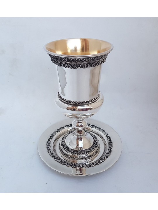 Coupe de Kiddouch en argent de style intemporel avec filigrane De, cadeaux de Pâque,