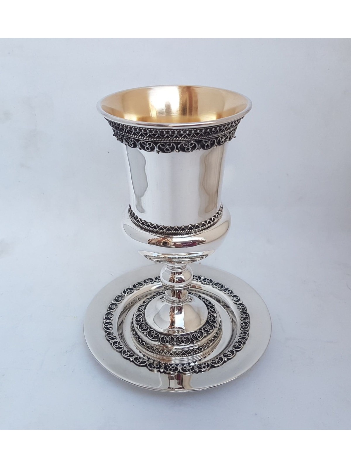 Timeless Style Silver Kiddush Cup with Filigree De , Passover Gifts ,