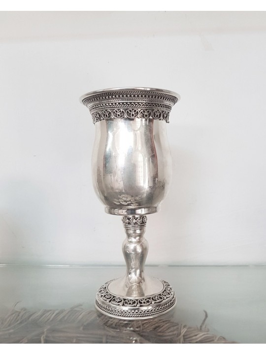 Large Classic Sterling Silver Filigree Kiddush Cup , Passover Gifts ,