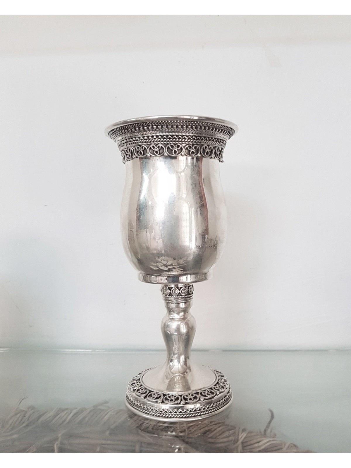 Large Classic Sterling Silver Filigree Kiddush Cup , Passover Gifts ,