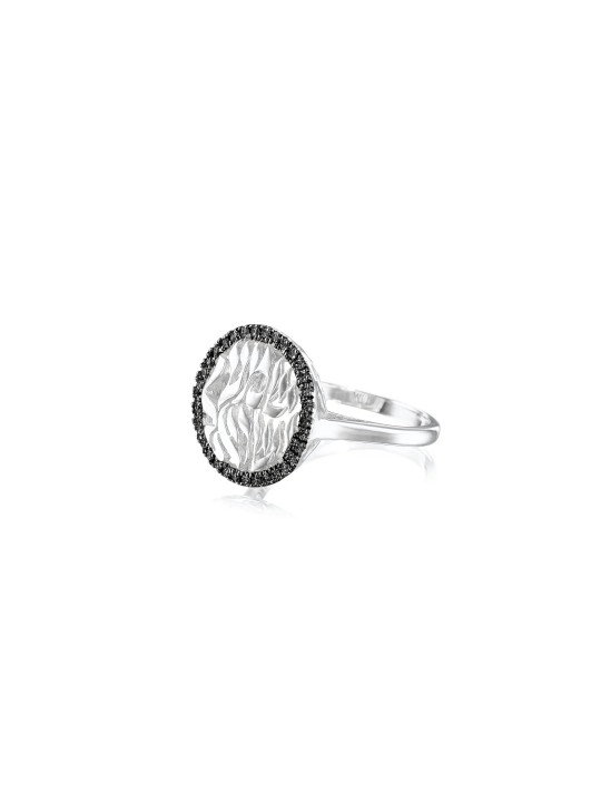 Modern Shema Yisrael Ring in White Gold with Black , Tu B'Av Gifts , I