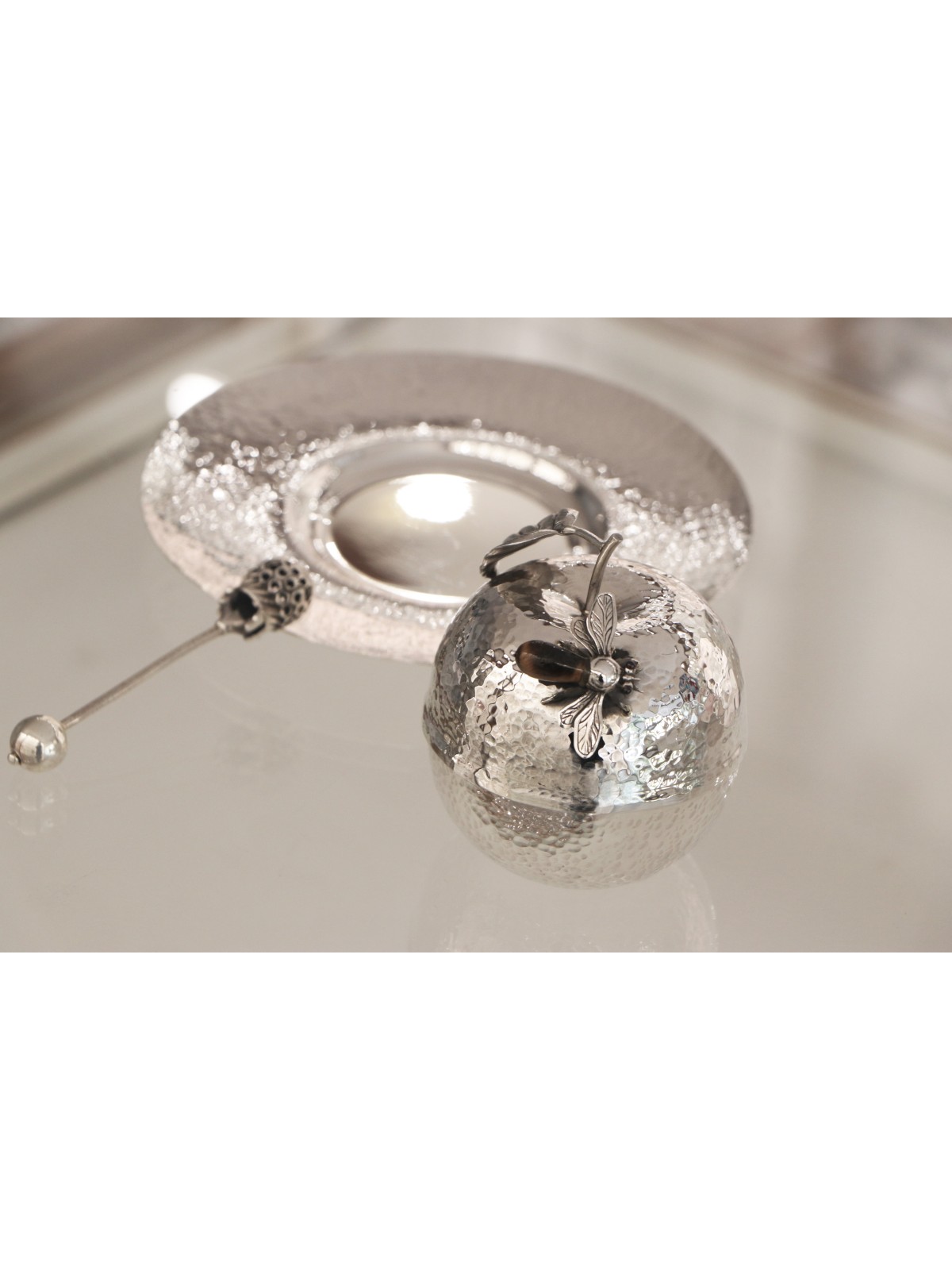 Hammered Honey Dish Set with Plate & Spoon , Hammered Honey Dishes , I