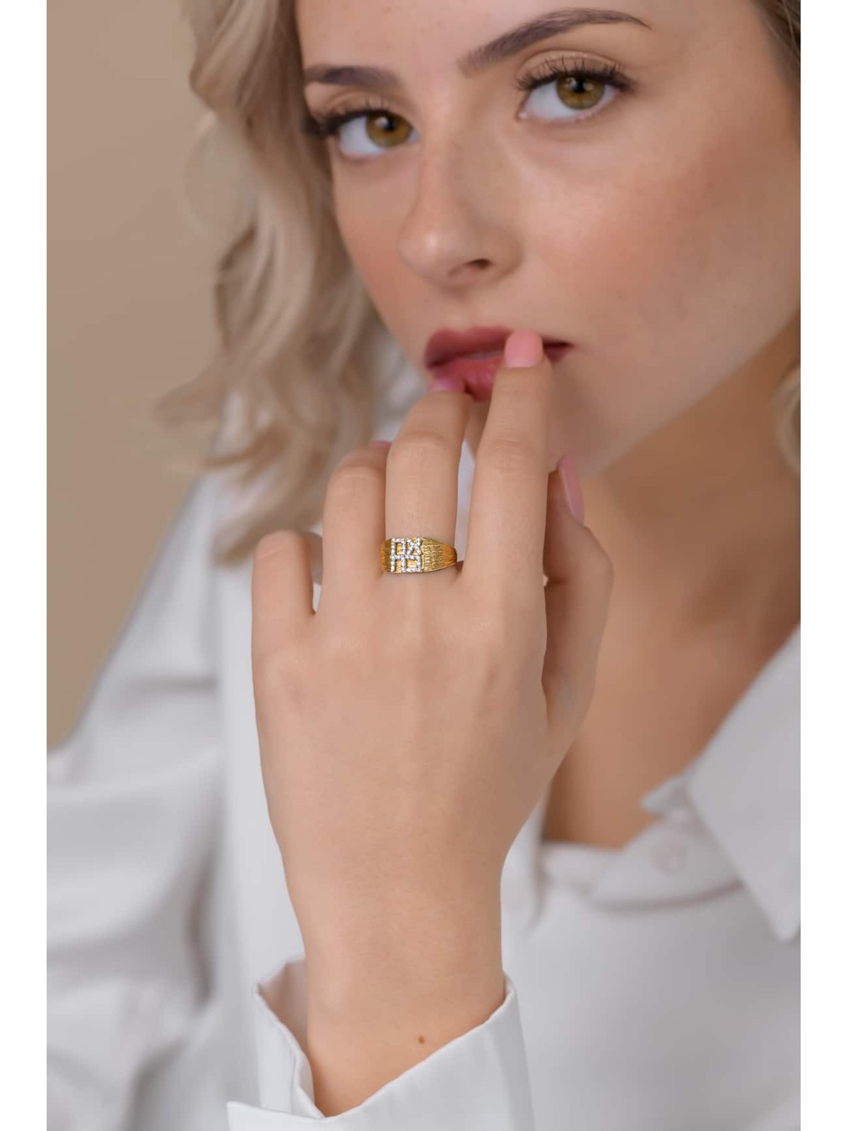 זהב 14K מוברש רחב אהבה Hebrew Love Diamond Ri , Jewish Wedding Gi