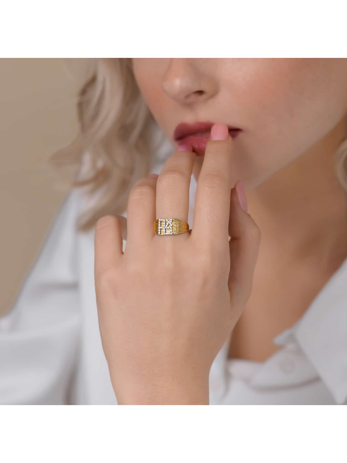 זהב 14K מוברש רחב אהבה Hebrew Love Diamond Ri , Jewish Wedding Gi