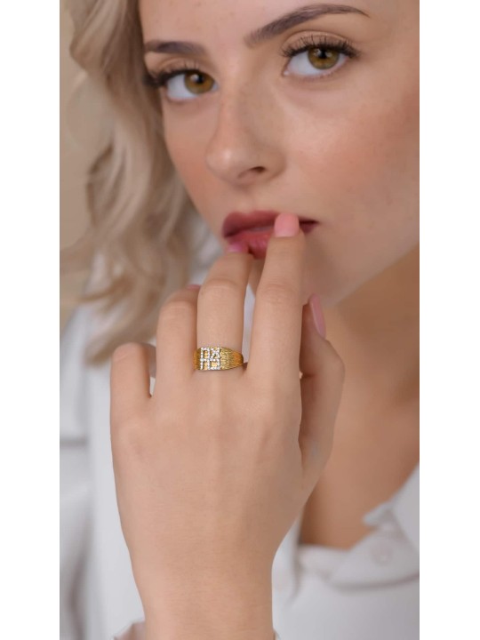 זהב 14K מוברש רחב אהבה Hebrew Love Diamond Ri , Jewish Wedding Gi