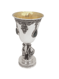 Silver Filigree Kiddush Cup with Klezmer Figurines , Passover Gifts ,
