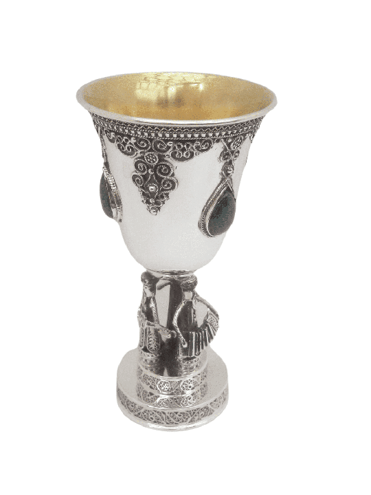 Coupe de Kiddouch en filigrane d'argent avec figurines Klezmer, cadeaux de Pâque,