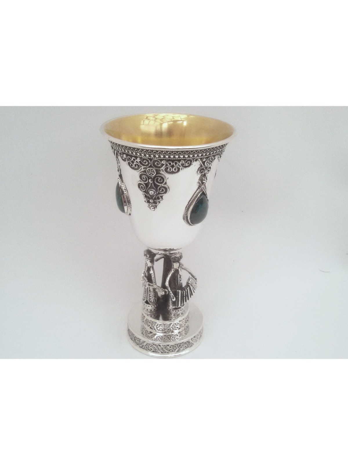 Silver Filigree Kiddush Cup with Klezmer Figurines , Passover Gifts ,