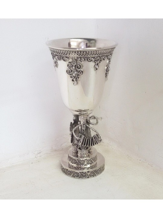Coupe de Kiddouch en filigrane d'argent avec figurines Klezmer, cadeaux de Pâque,