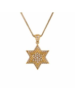 Charmant pendentif étoile de David en or jaune avec Di , Cadeaux Tu B'Av , I