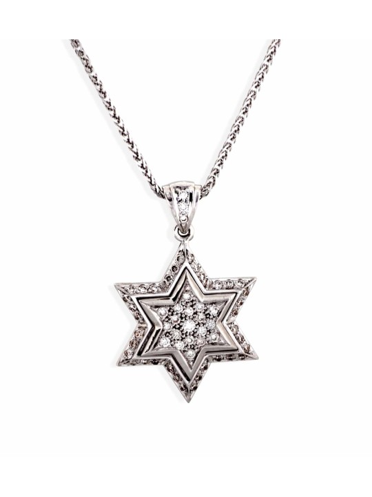 Small White Gold Star of David Pendant with Diamon , Tu B'Av Gifts , I
