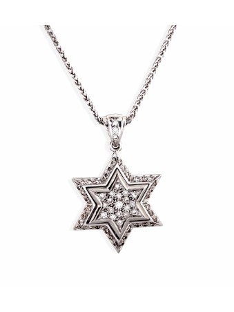 Small White Gold Star of David Pendant with Diamon , Tu B'Av Gifts , I