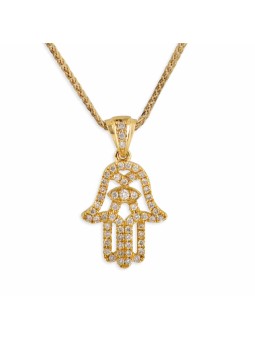 Yellow Gold Hamsa and Evil Eye Pendant with Diamon , Tu B'Av Gifts , I