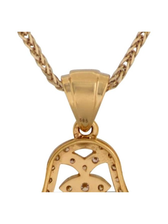 Yellow Gold Hamsa and Evil Eye Pendant with Diamon , Tu B'Av Gifts , I