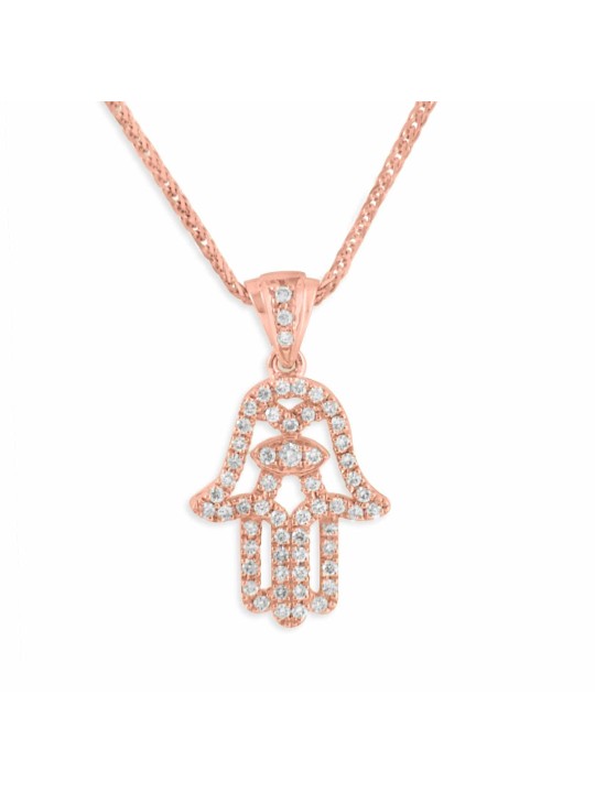 Unique White 14k Gold & Diamond Hamsa Pendant , Tu B'Av Gifts , Israel