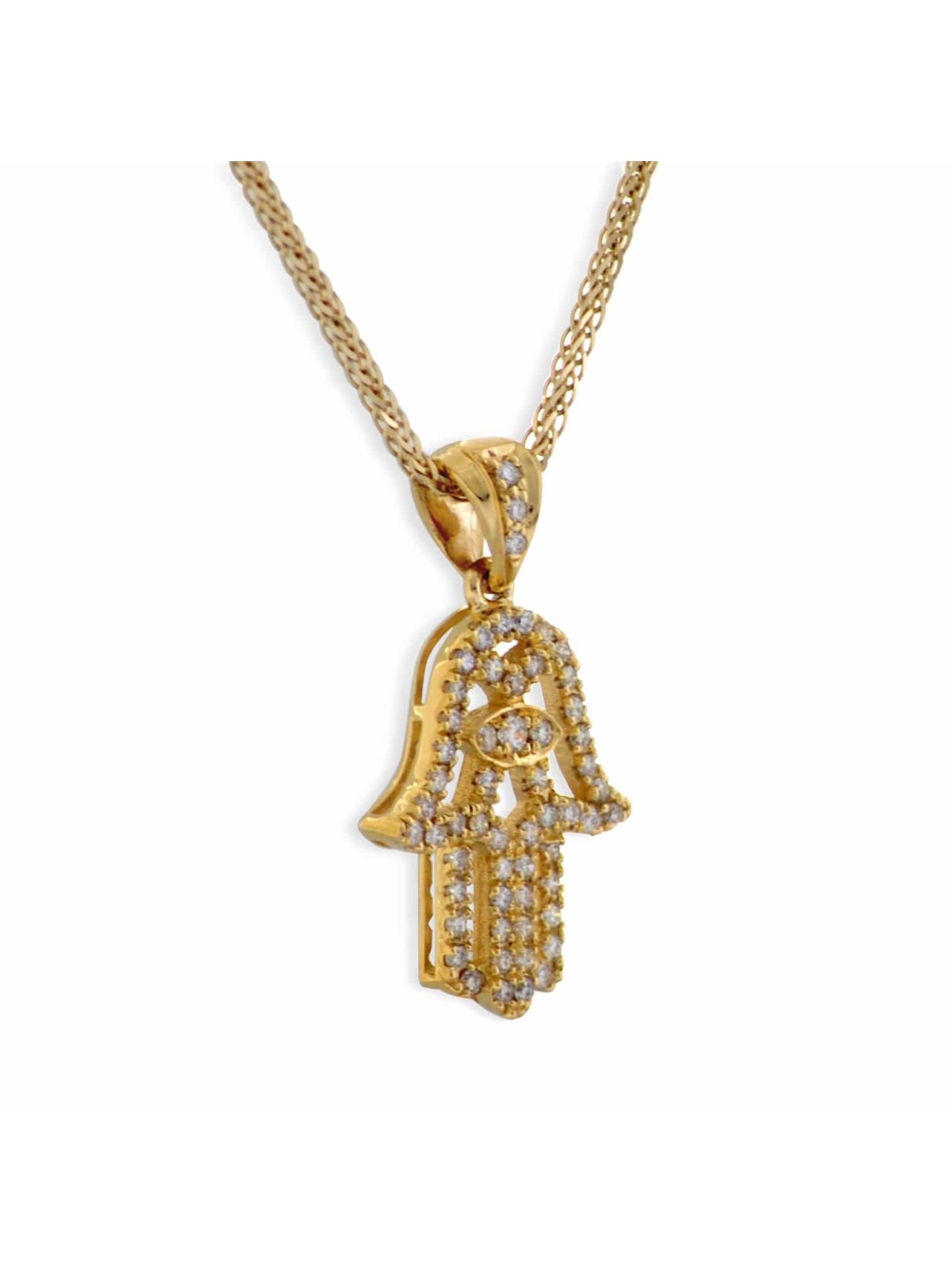 Unique White 14k Gold & Diamond Hamsa Pendant , Tu B'Av Gifts , Israel