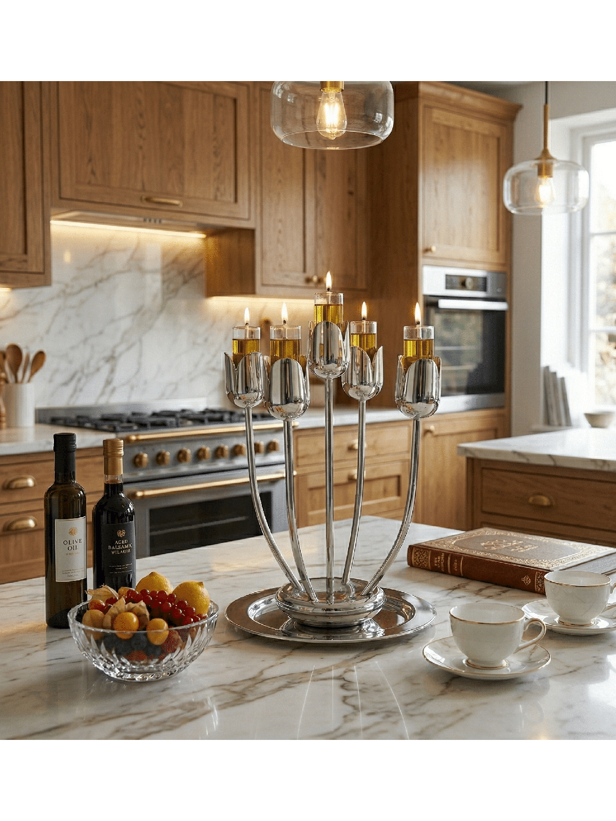 Candélabre tulipe moderne en aluminium brillant avec courbe, cadeaux de Pâque,