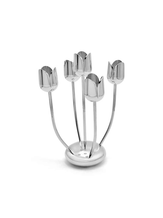Glossy Aluminum Modern Tulip Candelabra with Curve , Passover Gifts ,