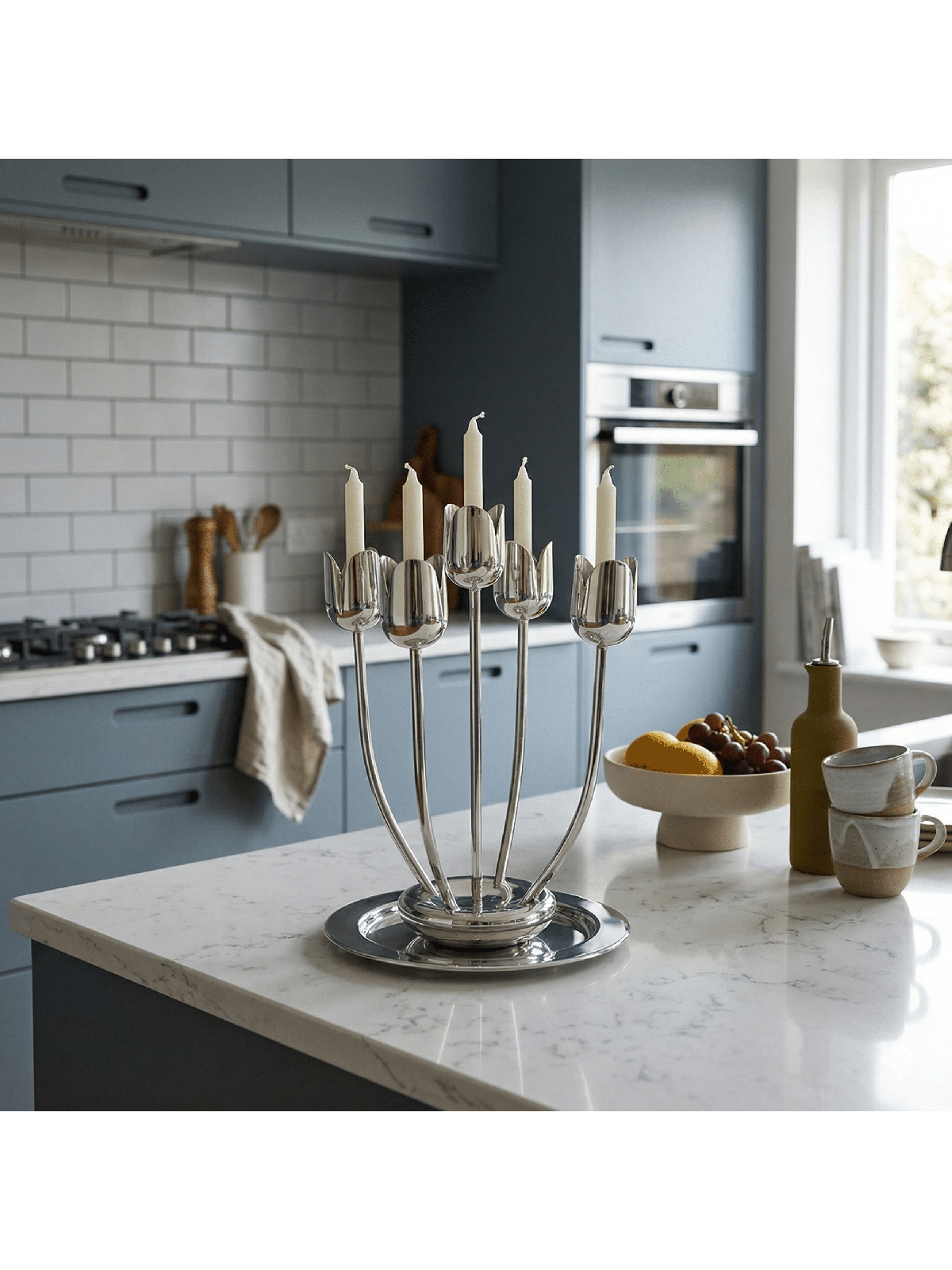 Glossy Aluminum Modern Tulip Candelabra with Curve , Passover Gifts ,