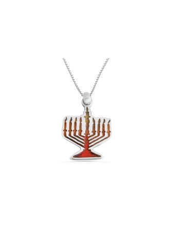 Menorah Sterling Gold Necklace with Enamel , Tu B'Av Gifts , Israeli J