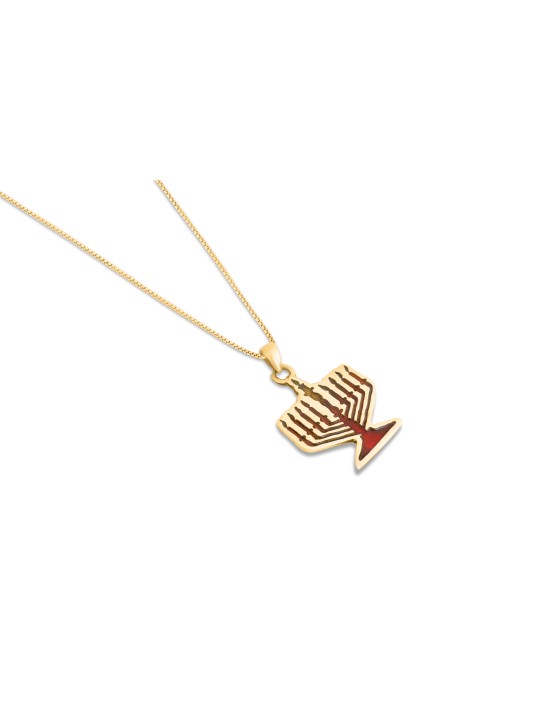 Menorah Sterling Gold Necklace with Enamel , Tu B'Av Gifts , Israeli J