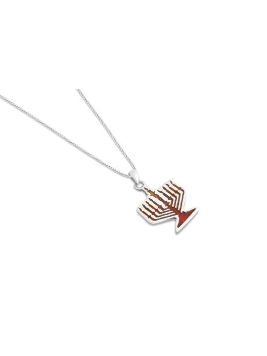 Menorah Sterling Gold Necklace with Enamel , Tu B'Av Gifts , Israeli J