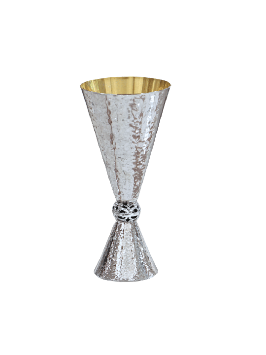 Grande tasse de Kiddush brossée en argent de créateur - Contem, Cu de Kiddush moderne