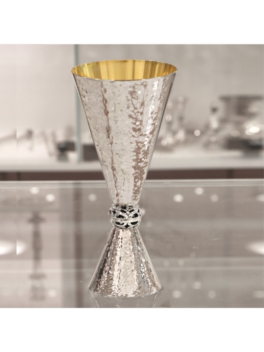 Large Designer Silver Brushed Kiddush Cup - Contem , Modern Kiddush Cu