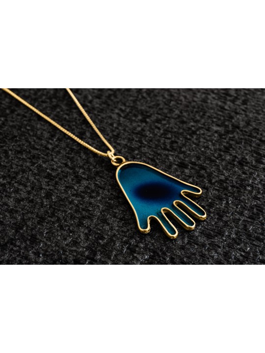 Minimalist and Modern Hamsa Gold Pendant , Tu B'Av Gifts , Israeli Jud