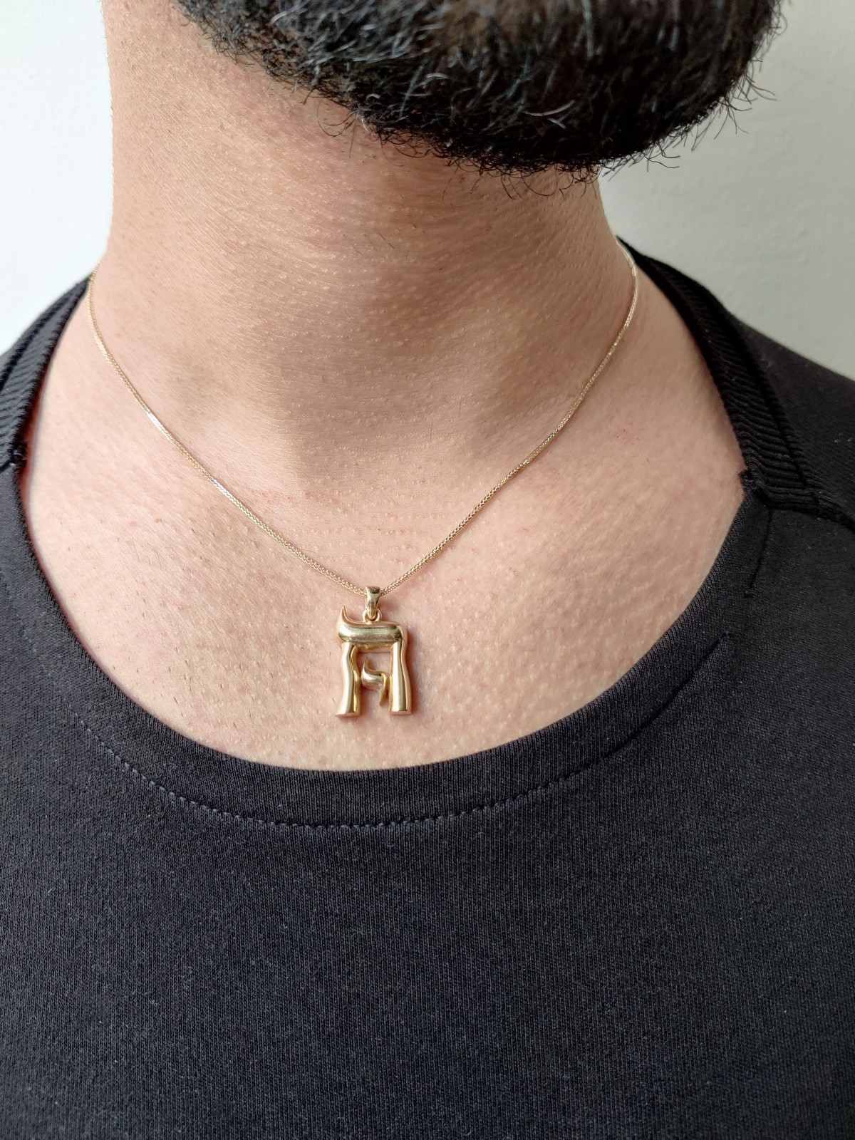 Unique 14K Yellow Gold Chai Pendant , Tu B'Av Gifts , Israeli Judaica