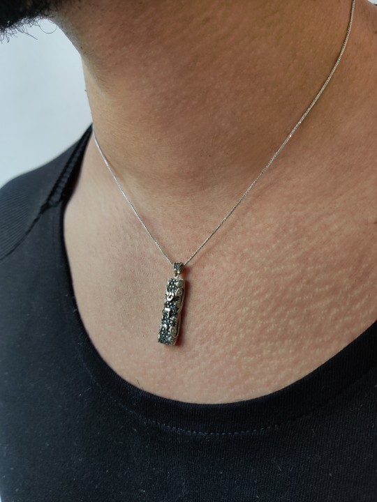 White gold Mezuzah with black diamonds pendant , Add 14K Chain , Israe
