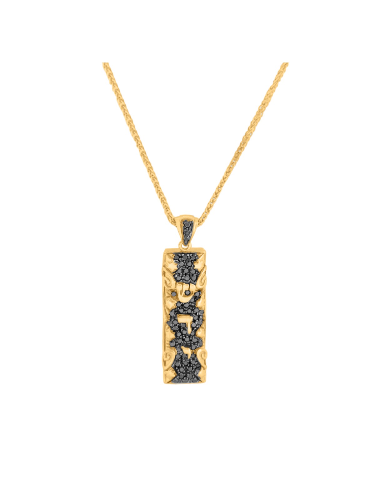White gold Mezuzah with black diamonds pendant , Add 14K Chain , Israe