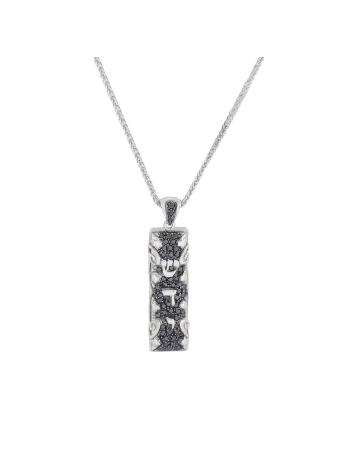 Mezouza en or blanc avec pendentif diamants noirs, ajouter une chaîne 14 carats, Israël