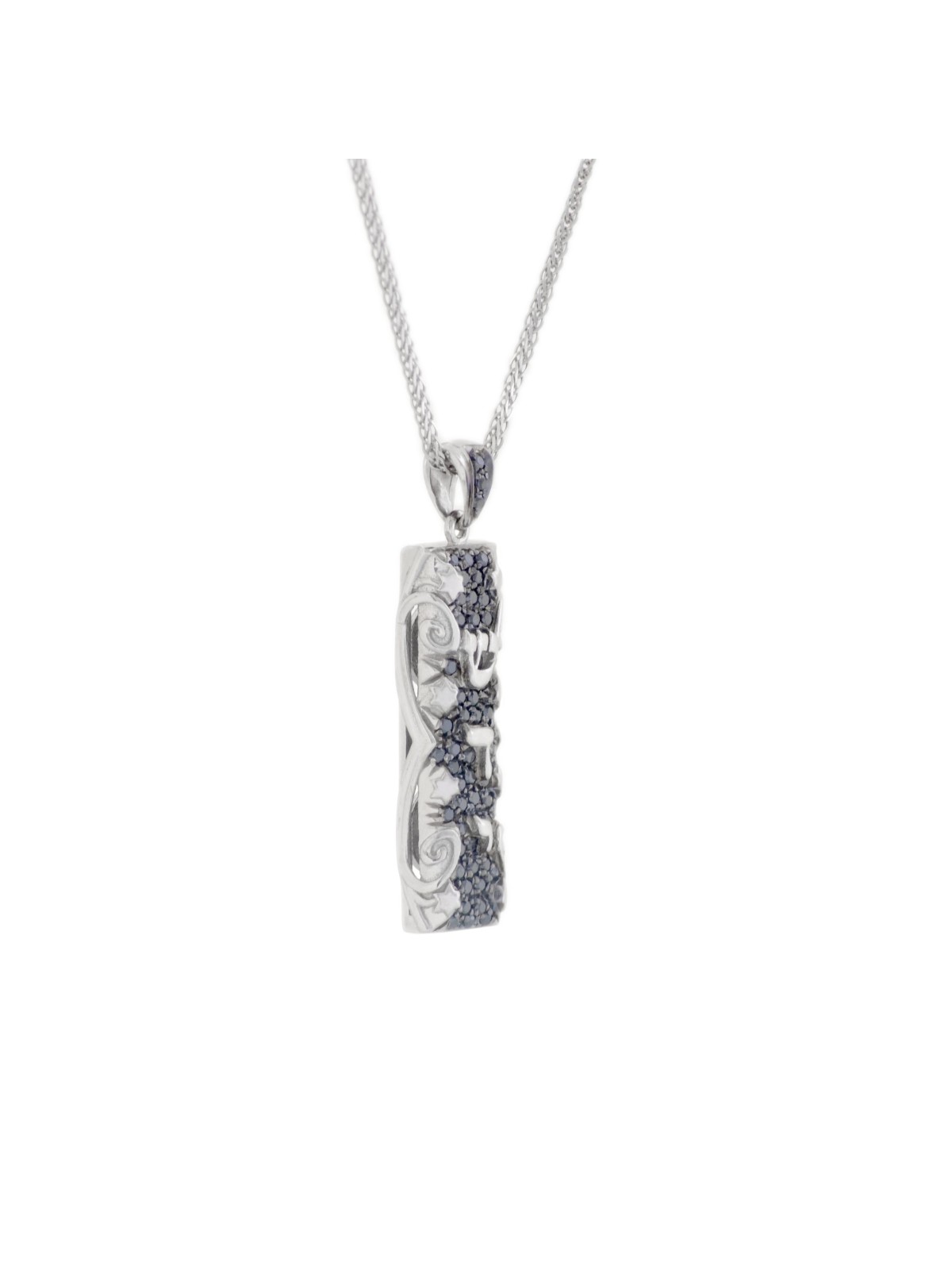 White gold Mezuzah with black diamonds pendant , Add 14K Chain , Israe