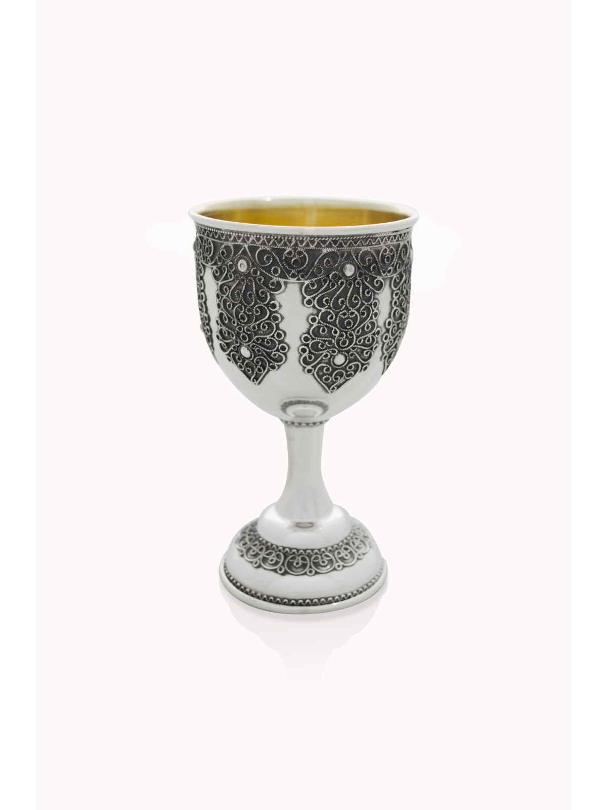 Round Kiddush Cup set with Intricated Filigree , Passover Gifts , Isra