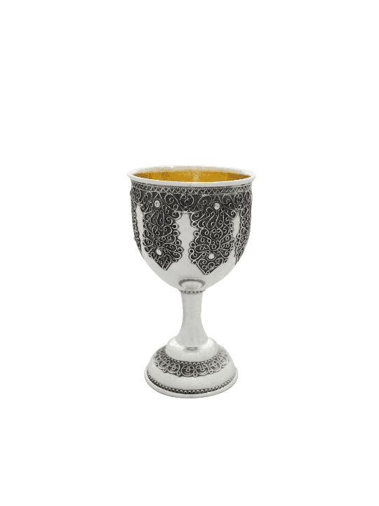 Round Kiddush Cup set with Intricated Filigree , Passover Gifts , Isra