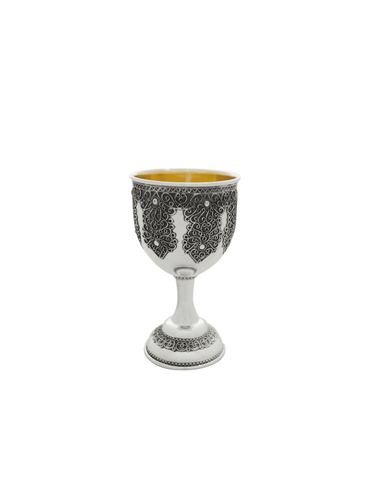 Round Kiddush Cup set with Intricated Filigree , Passover Gifts , Isra