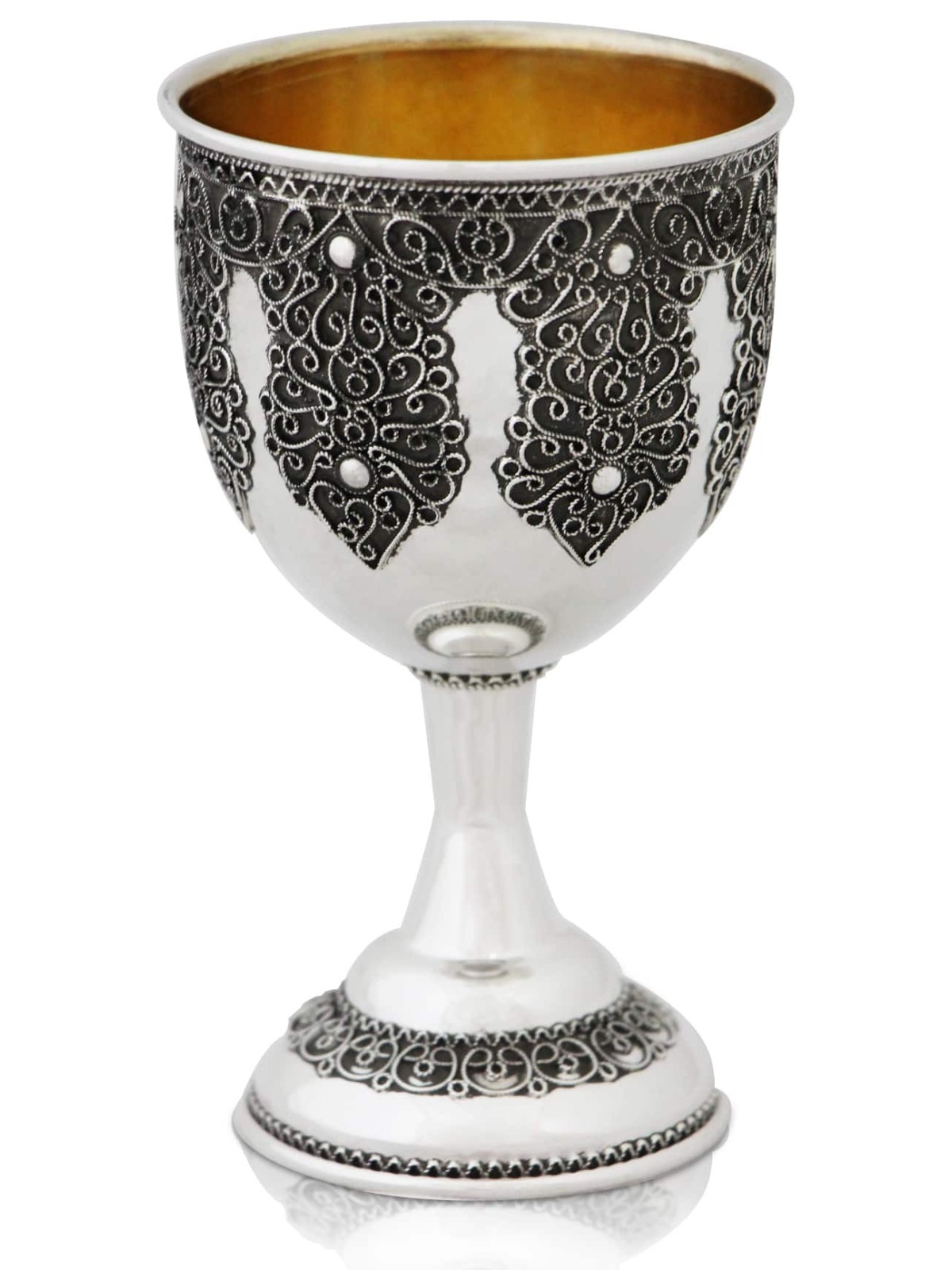 Round Kiddush Cup set with Intricated Filigree , Passover Gifts , Isra