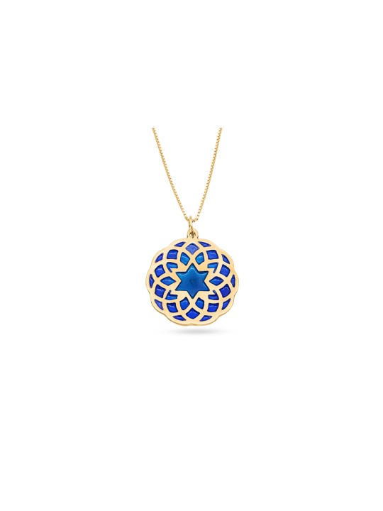 Gold Mandala and Enamel Colors Star of David Neckl , Tu B'Av Gifts , I