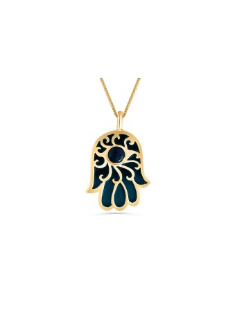 Collier en or Hamsa avec pierre Lapis Lazuli, cadeaux Tu B'Av, israélien
