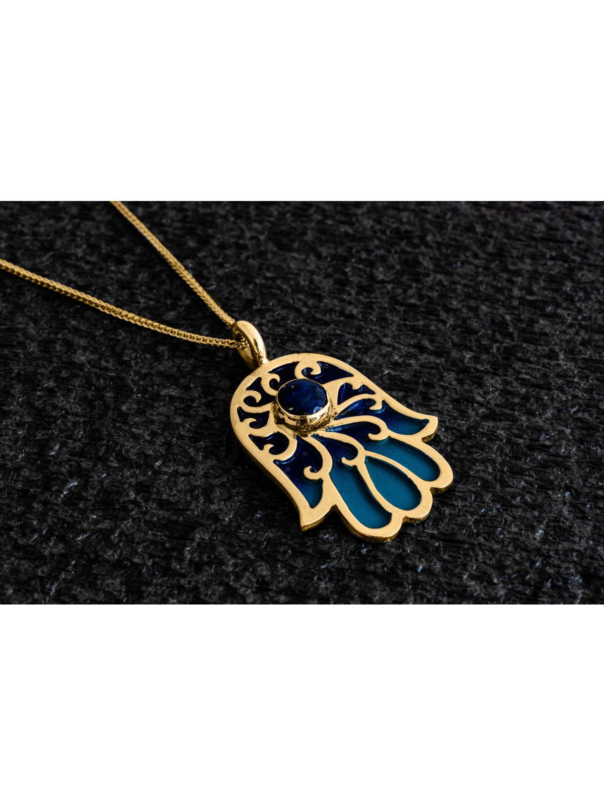 Hamsa Gold Necklace with Lapis Lazuli Stone , Tu B'Av Gifts , Israeli