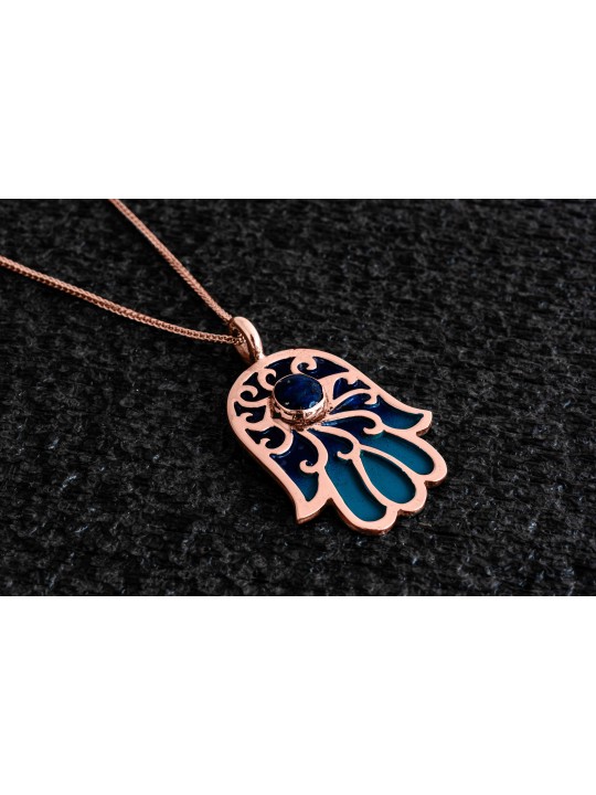 Collier en or Hamsa avec pierre Lapis Lazuli, cadeaux Tu B'Av, israélien