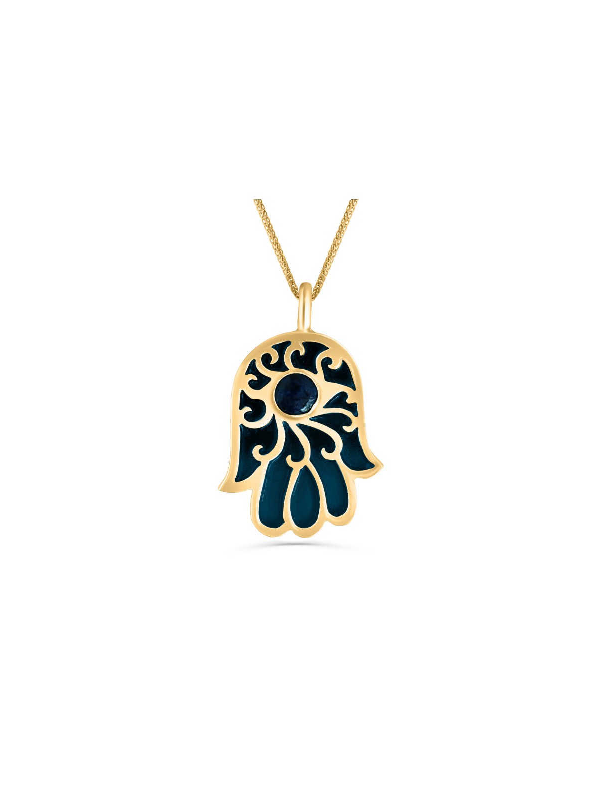 Hamsa Gold Necklace with Lapis Lazuli Stone , Tu B'Av Gifts , Israeli