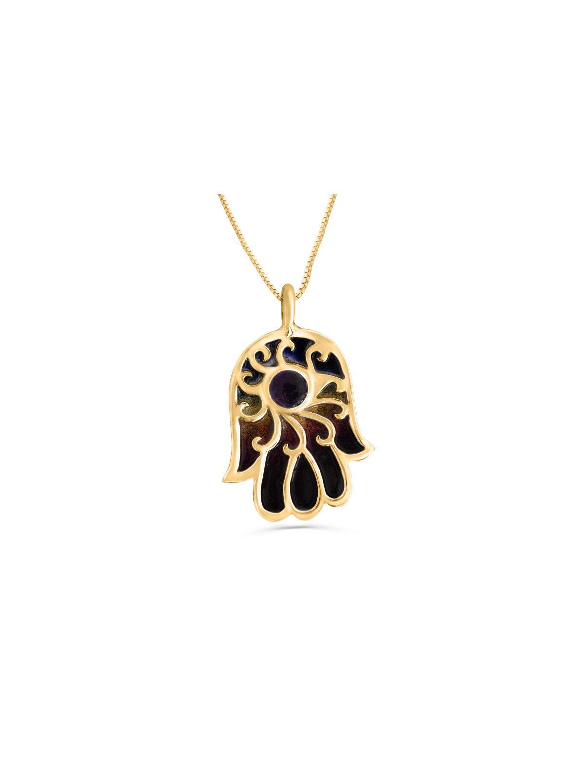 Collier Hamsa en or émaillé avec pierre d'améthyste, cadeaux Tu B'Av, Isr