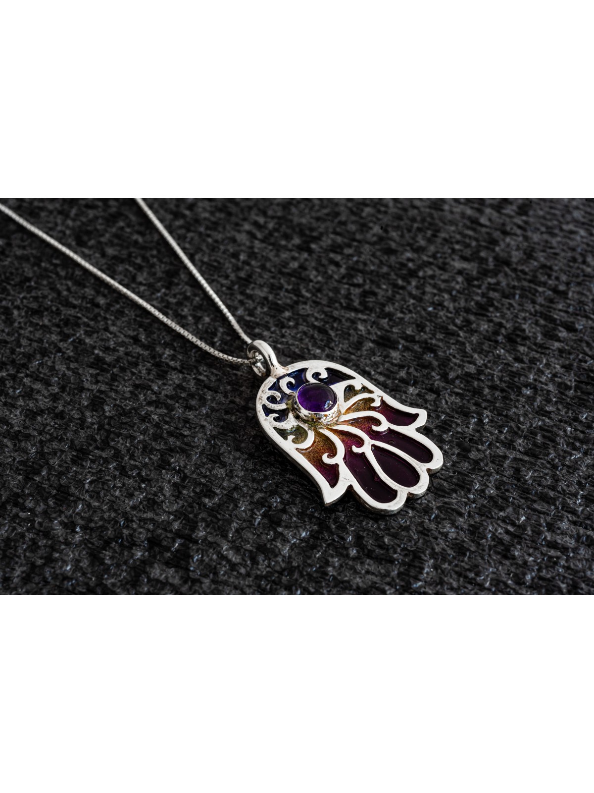 Collier Hamsa en or émaillé avec pierre d'améthyste, cadeaux Tu B'Av, Isr