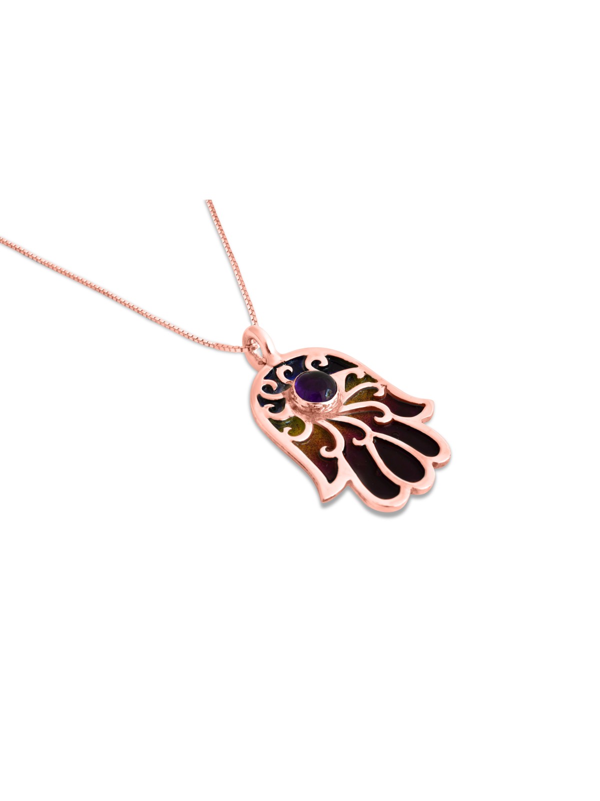 Collier Hamsa en or émaillé avec pierre d'améthyste, cadeaux Tu B'Av, Isr