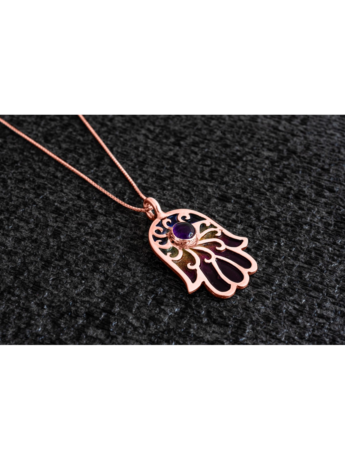 Collier Hamsa en or émaillé avec pierre d'améthyste, cadeaux Tu B'Av, Isr