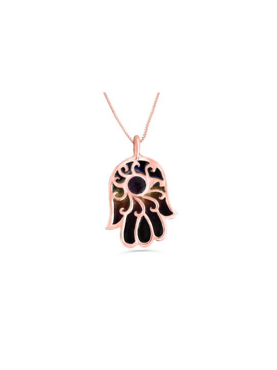 Collier Hamsa en or émaillé avec pierre d'améthyste, cadeaux Tu B'Av, Isr