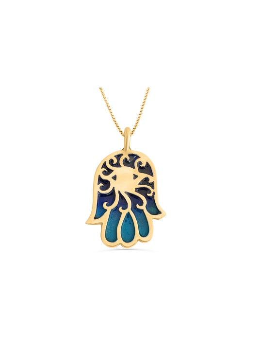 Pendentif en or Hamsa émaillé, cadeaux Tu B'Av, Judaica israélien
