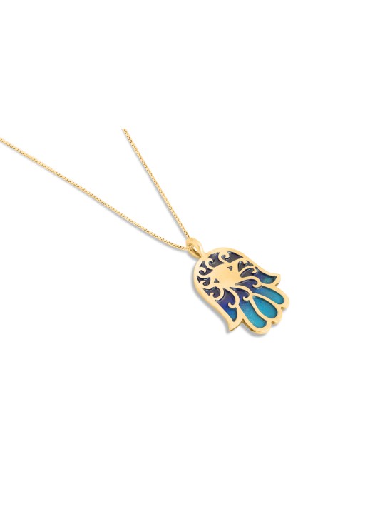 Pendentif en or Hamsa émaillé, cadeaux Tu B'Av, Judaica israélien